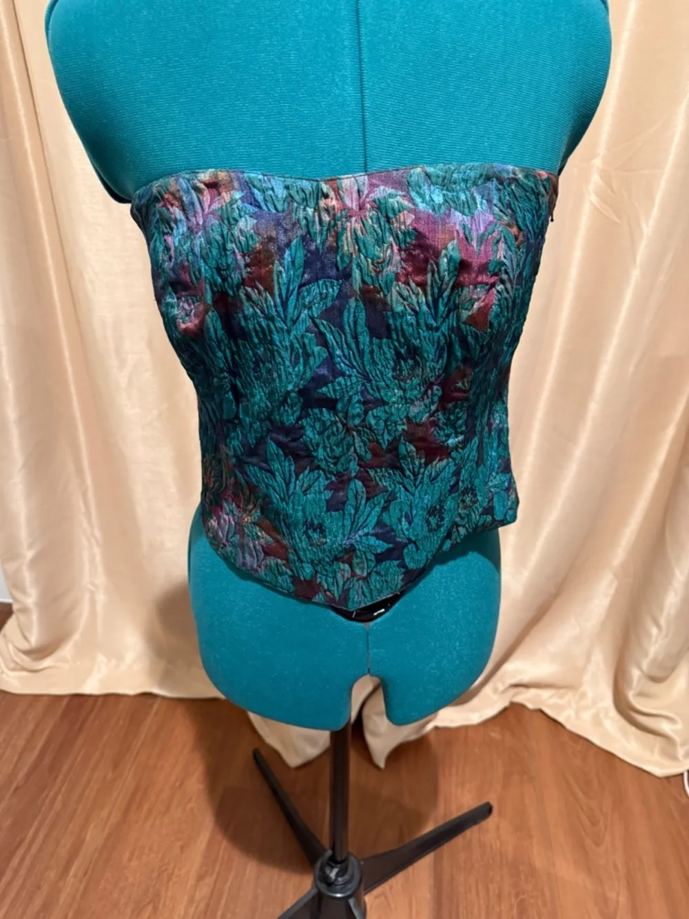 Vintage Lady Mila Florence Italy Brocade 2-Piece Strapless Corset Top & Skirt